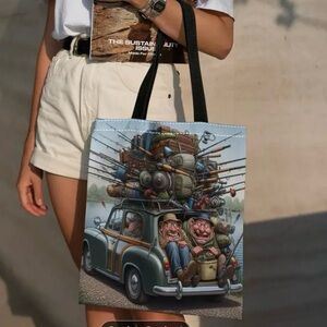 Quirky Graphic Tote Bag with Black Handles